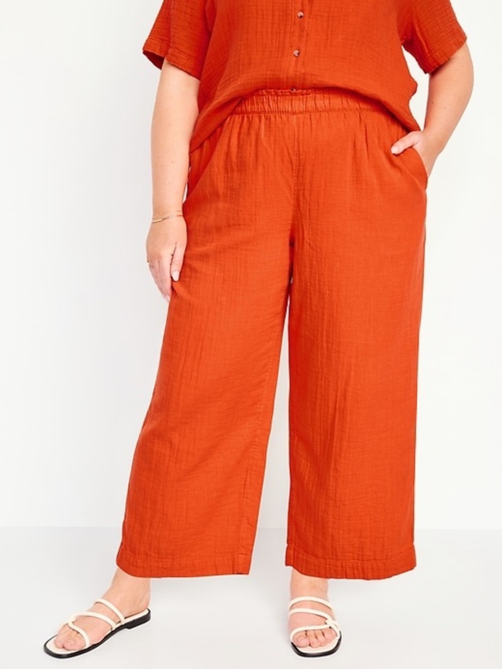 Old Navy Wide Leg ankle crinkle gauze Pants Orange size L
